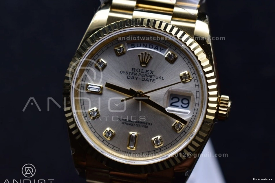 Square President on 36 DayDate Silver Steel Edition Comfortable Weight) (Gain 702 Best Dial YG with Bracelet vr3255 Diamond 904L V5 QF 1027